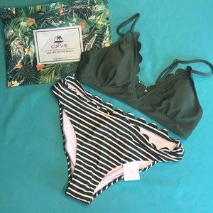 Hunter green and white stripped CupShe bikini
